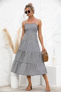 Gingham Backless Tiered Dress