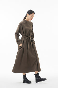 Tie-Waist Mock Neck Midi Dress