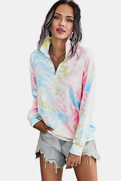 Tie-Dye Half Zip Drawstring Hoodie