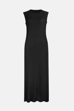 Pleated Round Neck Sleeveless Midi Dress