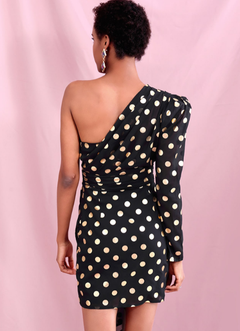 Polka Dot Tie Waist One-Shoulder Dress