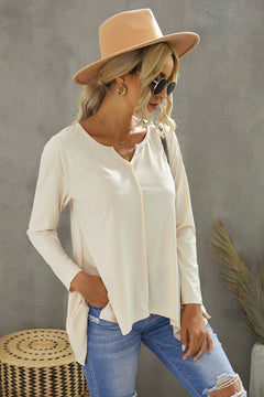 Notched Neck Asymmetric Hem Top