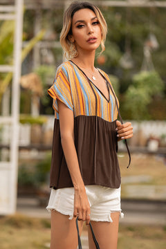 Striped Tie Neck Babydoll Top