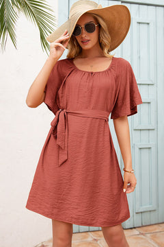 Butterfly Sleeve Belted Dress