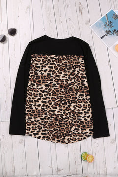 Contrast Leopard V-Neck Pocket Blouse