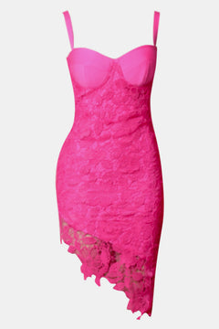 Sleeveless Asymmetrical Lace Bodycon Dress