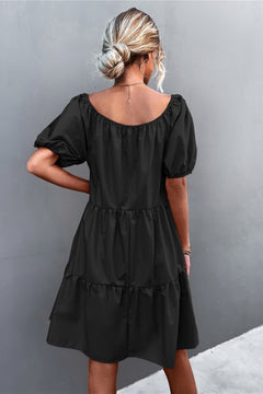 Puff Sleeve Square Neck Tiered Dress