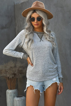 Contrasted Stitching Long Sleeve Top