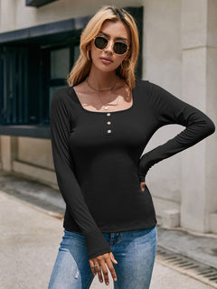 Decorative Buttons Long Sleeve T-Shirt