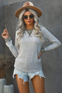 Contrasted Stitching Long Sleeve Top