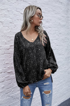 Dot Print Balloon Sleeve Blouse