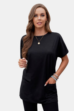 Solid Pocket Hip Length T-shirt