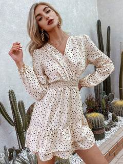 Polka Dot Layered Surplice Dress