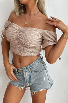 Smocked Off-Shoulder Cropped Top