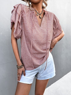 Printed Flutter Sleeve V-Neck Top