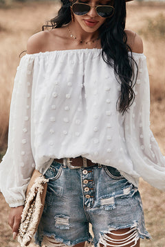 Off Shoulder Embroidered Polka Dot Top