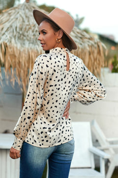 Printed High Neck Lantern Sleeve Blouse