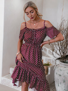 Polka Dot Tie-Waist Ruffle Hem Dress