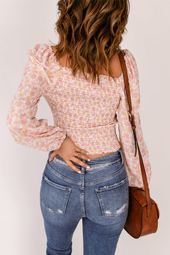 Floral Frill Trim Smocked Top