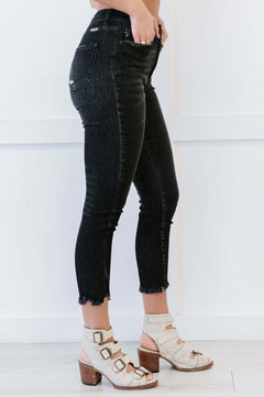 Kancan High Rise Raw Hem Cropped Jeans