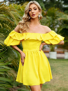 Pleated Detail Off-Shoulder Fold-Over Dress