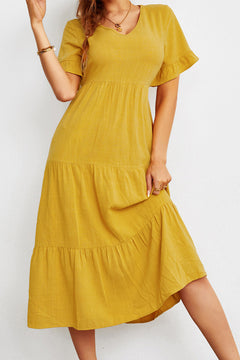 Short Sleeve V-Neck Tiered  Dress