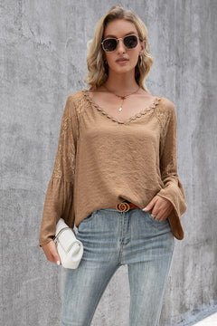 Lace Trim Flare Sleeve Top