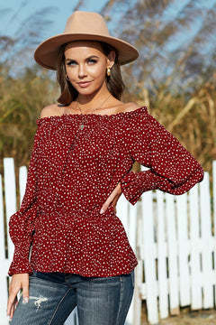 Polka Dot Off Shoulder Ruffle Top