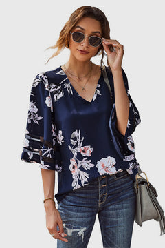 Printed Flare Sleeve Top