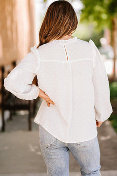 Dotted Lace Yoke Frill Trim Blouse