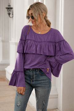 Flounce Sleeve Ruffle Trim Top