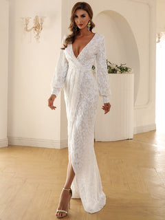 Applique Surplice Floor-Length Split Dress