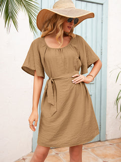 Butterfly Sleeve Belted Dress