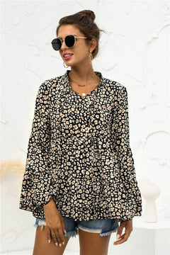 Leopard Flare Sleeve Layered Smock Top