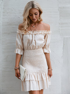 Frill Trim Off-Shoulder Layered Mini Dress