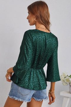 Leopard Three-Quarter Sleeve Peplum Blouse