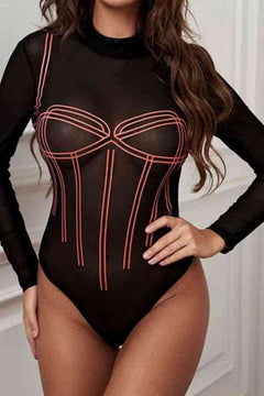 Contrast Stitching Sheer Bodysuit