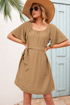 Butterfly Sleeve Belted Dress