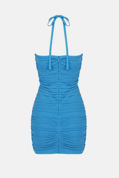 Ruched Cutout Halter Neck Bodycon Dress