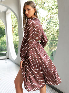 Polka Dot Tie-Waist Surplice Wrap Dress