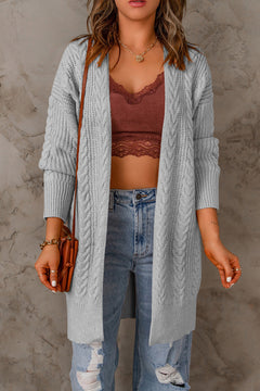 Cable-Knit Open Front Sweater Cardigan