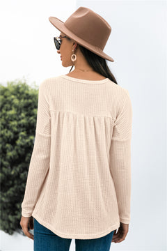 Button Front Waffle Knit Babydoll Top