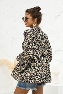 Leopard Flare Sleeve Layered Smock Top