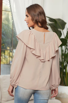 Ruffle Trim Lantern Sleeve Top