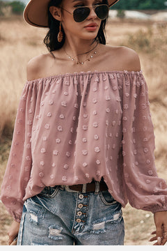 Off Shoulder Embroidered Polka Dot Top