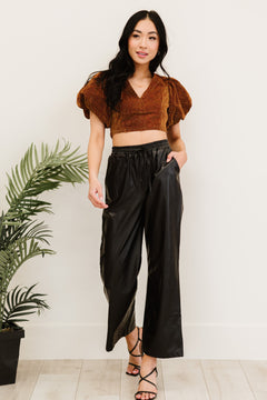 PRIVY Glitter Puff Sleeve Cropped Top