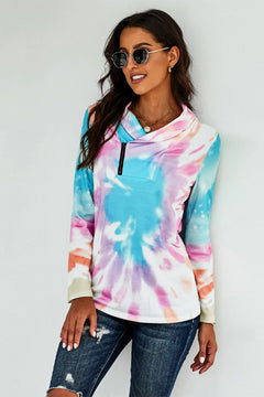 Tie Dye Asymmetric half-zip Top