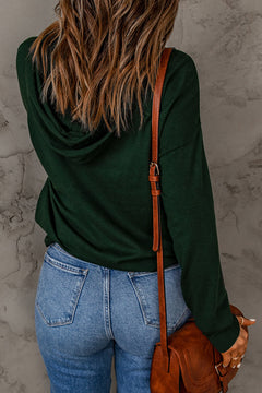 Dropped Shoulder Drawstring Hooded Knit Top