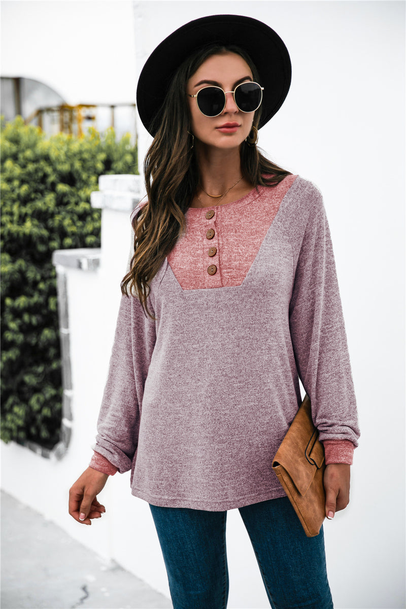 Two-tone Patch Button up Knit Top