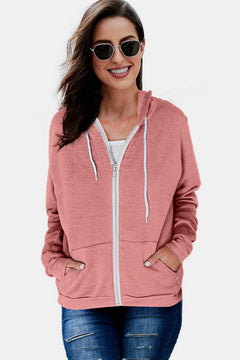 Solid Pocket Zipper Hoodie